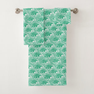 Vagues japonaises vintages, vert de jade et blanc