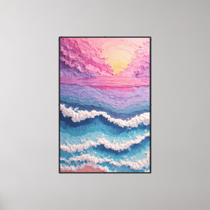 Vagues océaniques roses et jaunes – Art mural abst