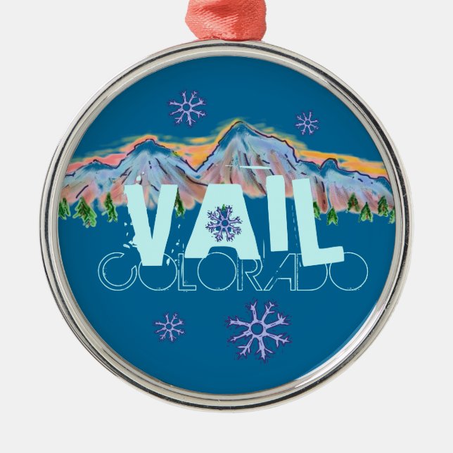 Vail Colorado Gebirgsschneeflockeverzierung Silbernes Ornament (Vorne)