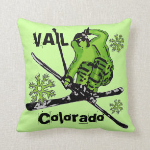 Vail Colorado grünes Thema-Skifahrerneonkissen Kissen