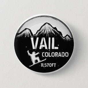 Vail Colorado Schwarz-weißer Snowboard-Kunstknopf Button