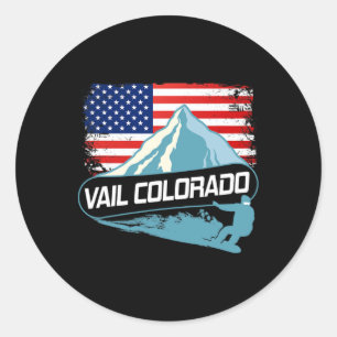 Vail Colorado Snowboarding American Flag I Nordic Runder Aufkleber