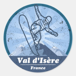 Val d’Isère Skistation - Snowboard Runder Aufkleber