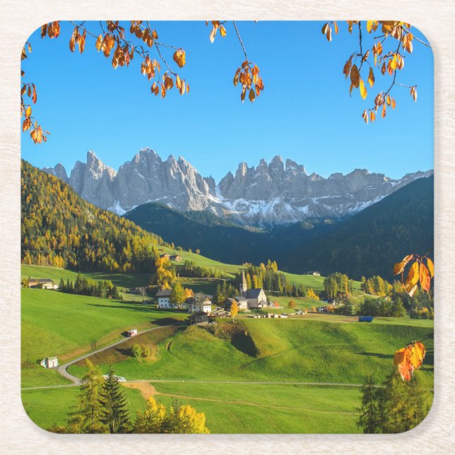 Val Di Funes-Tal mit Herbst verlässt Untersetzer (Vorderseite)