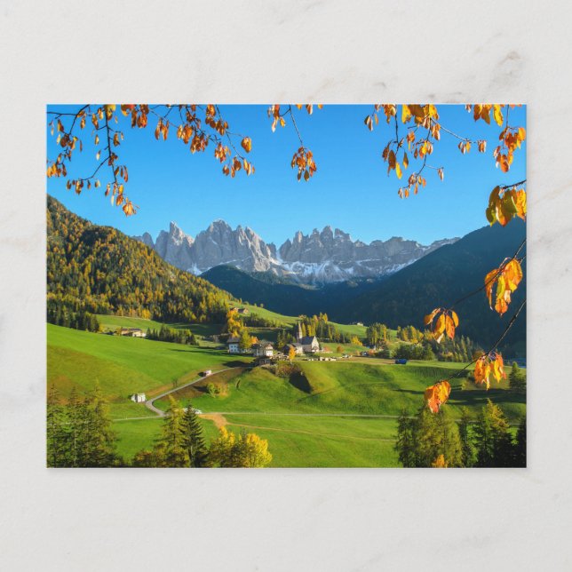 Val di Funes vallée avec feuilles d'automne carte  (Devant)