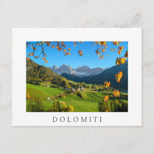 Val di Funes vallée avec feuilles d'automne carte 