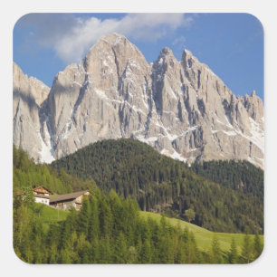 Val di Funes, Villnößtal, Dolomiten, Italien Quadratischer Aufkleber