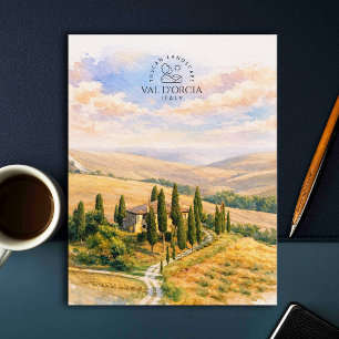Val d'Orcia, Italien   Toskana-Landschaft in Aquar Postkarte
