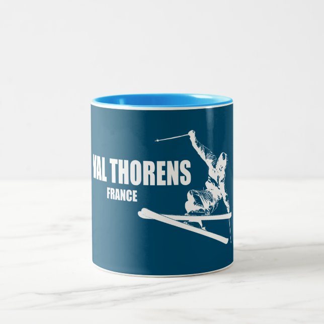 Val Thorens France Skier Zweifarbige Tasse (Mittel)