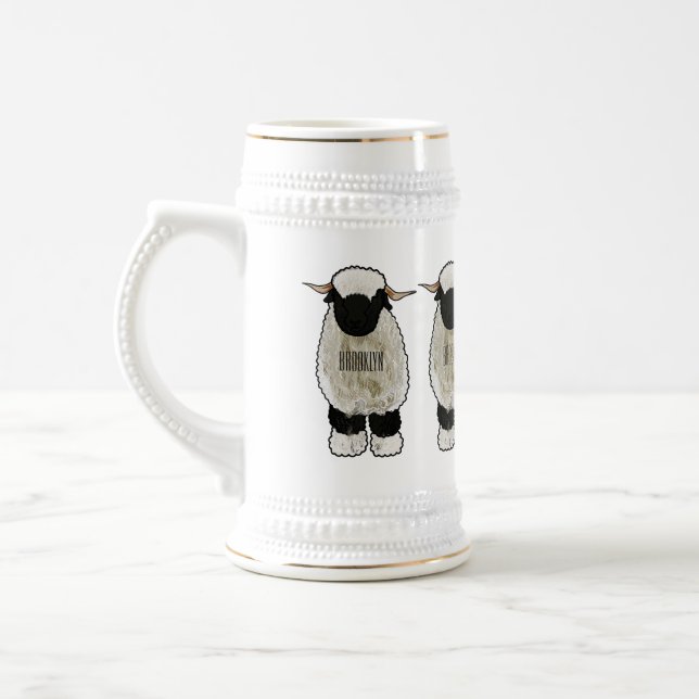 Valais Blacknose sheep cartoon illustration Bierglas (Links)