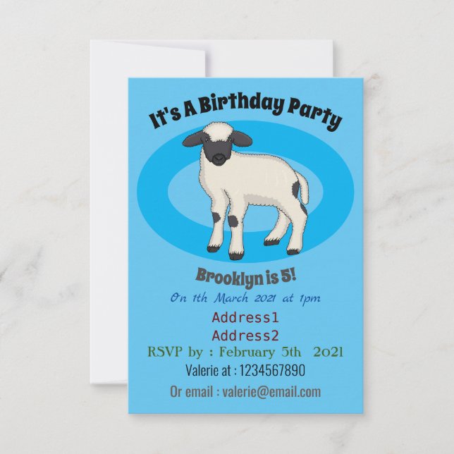 Valais Blacknose sheep cartoon illustration Einladung (Vorderseite)