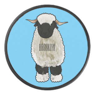 Valais Blacknose sheep cartoon illustration Eishockey Puck