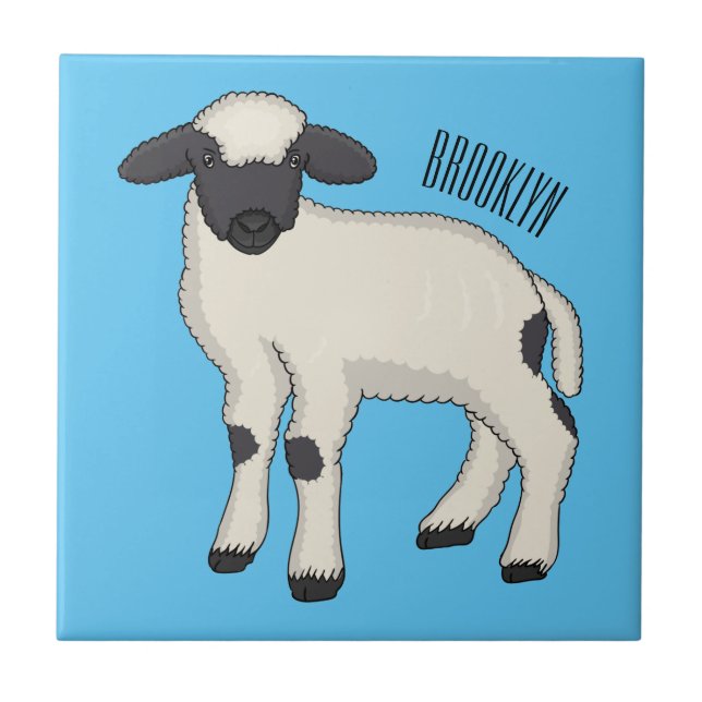 Valais Blacknose sheep cartoon illustration Fliese (Vorderseite)