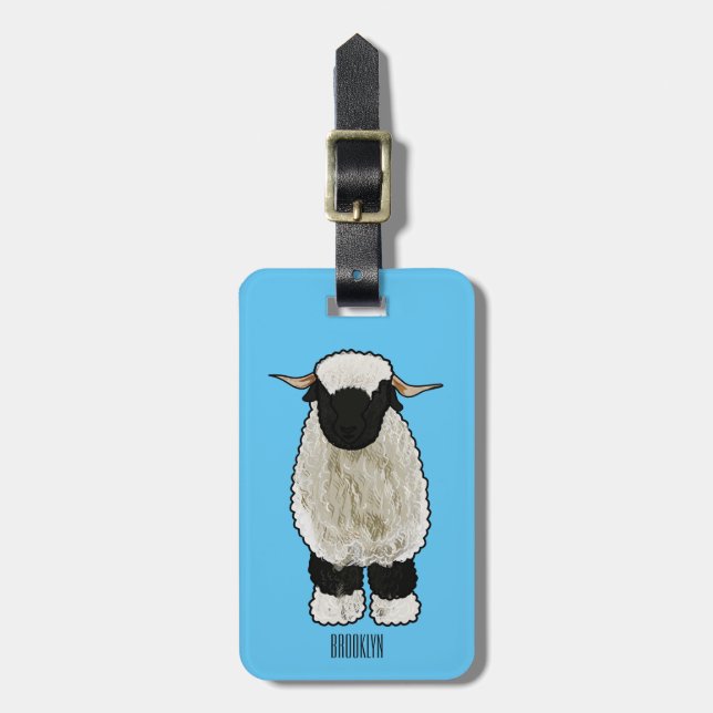 Valais Blacknose sheep cartoon illustration Gepäckanhänger (Vorderseite vertikal)