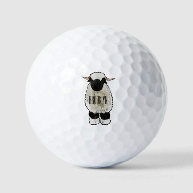 Valais Blacknose sheep cartoon illustration Golfball (Vorderseite)