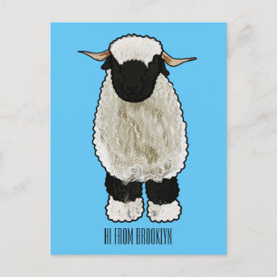 Valais Blacknose sheep cartoon illustration Postkarte
