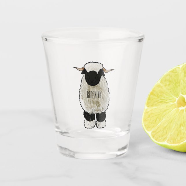 Valais Blacknose sheep cartoon illustration Schnapsglas (Vorderseite)