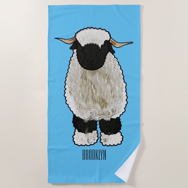 Valais Blacknose sheep cartoon illustration Strandtuch (Vorderseite)