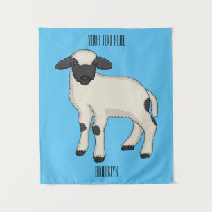 Valais Blacknose sheep cartoon illustration Wandteppich