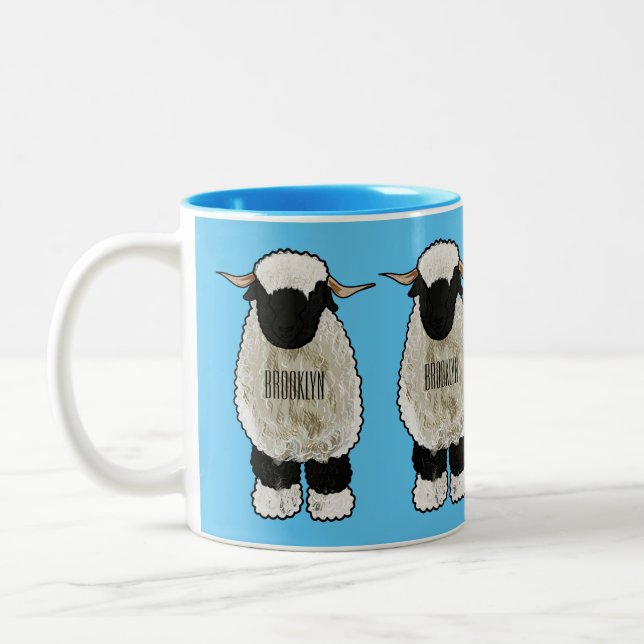 Valais Blacknose sheep cartoon illustration Zweifarbige Tasse (Links)