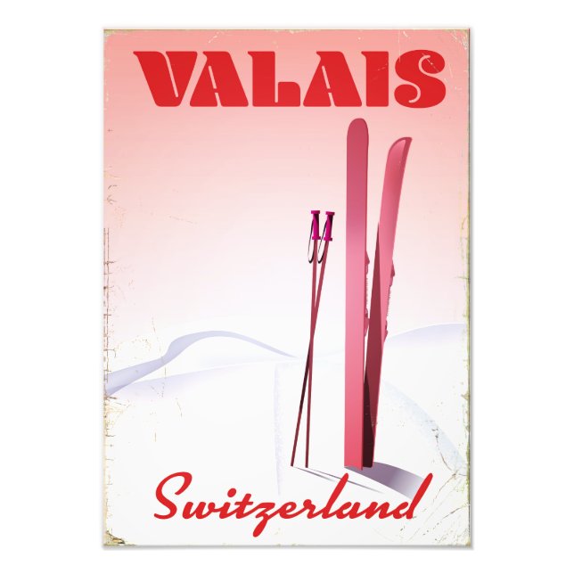 valais Schweiz Vintages Skipposter Fotodruck (Vorne)