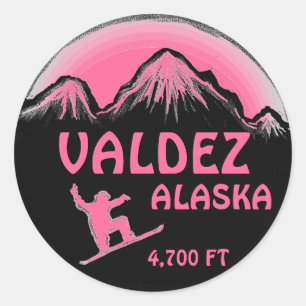 Valdez Alaska rosa Snowboard Art Aufkleber