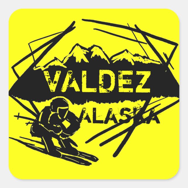 Valdez Alaska Skiaufkleber Quadratischer Aufkleber (Vorderseite)