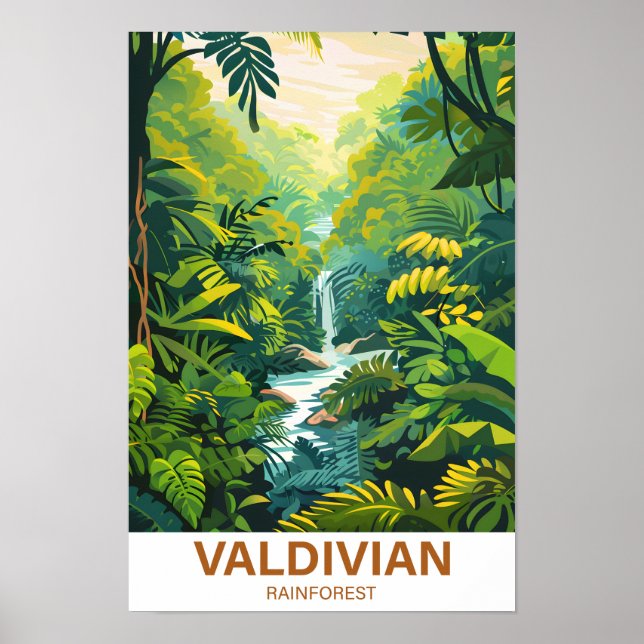 Valdivian Rainforest Illustration Travel Poster (Vorne)