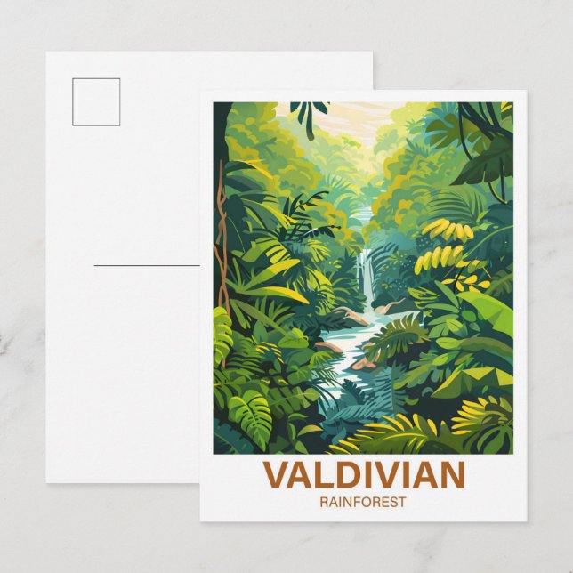 Valdivian Rainforest Illustration Travel Postkarte (Vorne/Hinten)