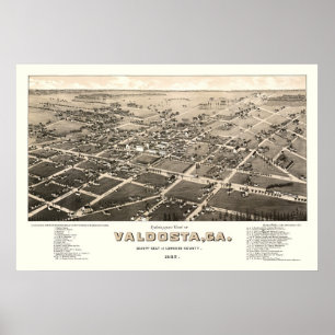 Valdosta, panoramische Karte GA - 1885 Poster