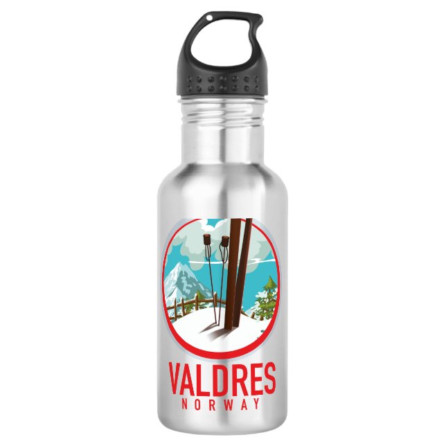 Valdres Ski Logo Edelstahlflasche (Vorderseite)