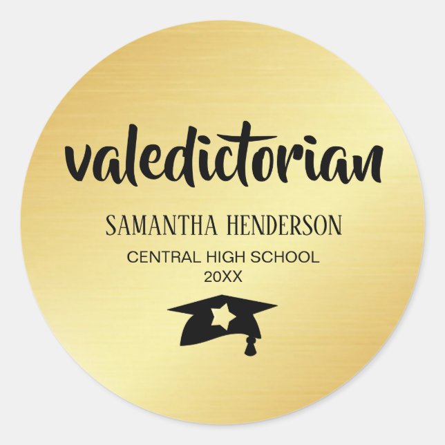 Valedictorian Gold Personalisiert Abschluss Runder Aufkleber (Vorderseite)