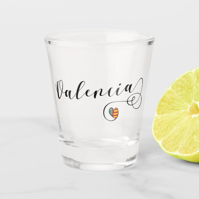 Valencia Flag Herz, Valencia, Spanien Schnapsglas (Vorderseite)