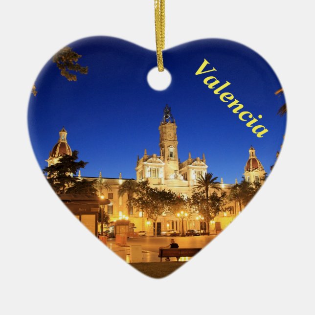 Valencia-Nachtansicht-Herzverzierung Keramik Ornament (Vorne)