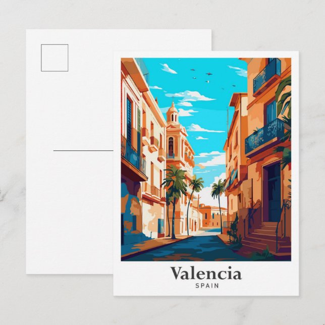 Valencia Spanien Art Vintage Reise Illustration Postkarte (Vorne/Hinten)