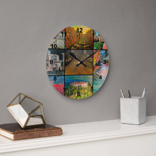 Valencia Spanien Collage-Malerei von Alfred Fox Große Wanduhr
