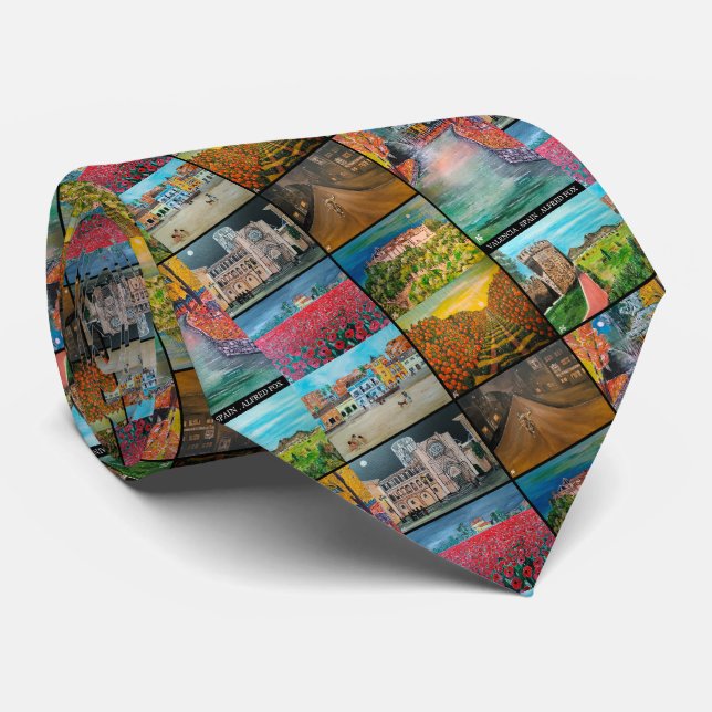 Valencia Spanien Collage Malerei von Alfred Fox Krawatte (Gerollt)