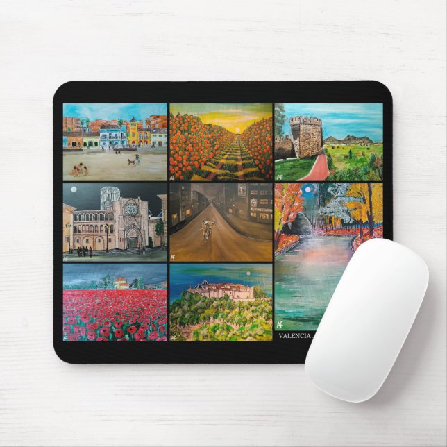Valencia Spanien Collage-Malerei von Alfred Fox Mousepad (Mit Mouse)