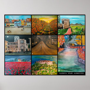 Valencia Spanien Collage Malerei von Alfred Fox Poster