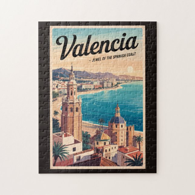 Valencia Spanien Küste Illustration Reisen Art Ret (Vertikal)