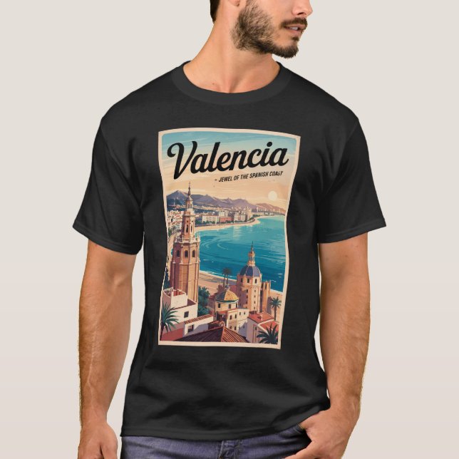 Valencia Spanien Küste Illustration Reisen Art Ret T-Shirt (Vorderseite)