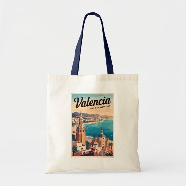 Valencia Spanien Küste Illustration Reisen Art Ret Tragetasche (Vorne)