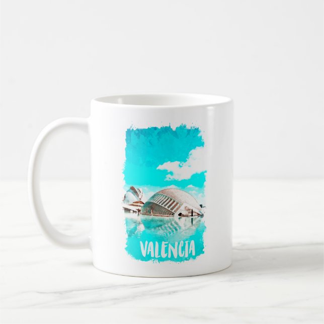 Valencia Spanien L'Hemisfèric Watercolor Kaffeetasse (Links)
