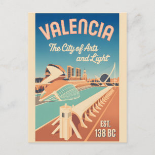 Valencia Spanien Retro-Silhouette Stadtansicht Rei Postkarte