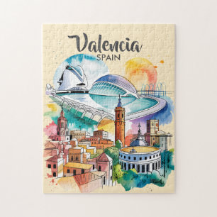 Valencia Spanien Stadtlandschaft Aquarell Reise in