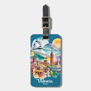 Valencia Spanien Stadtlandschaft Aquarell Reise in Gepäckanhänger
