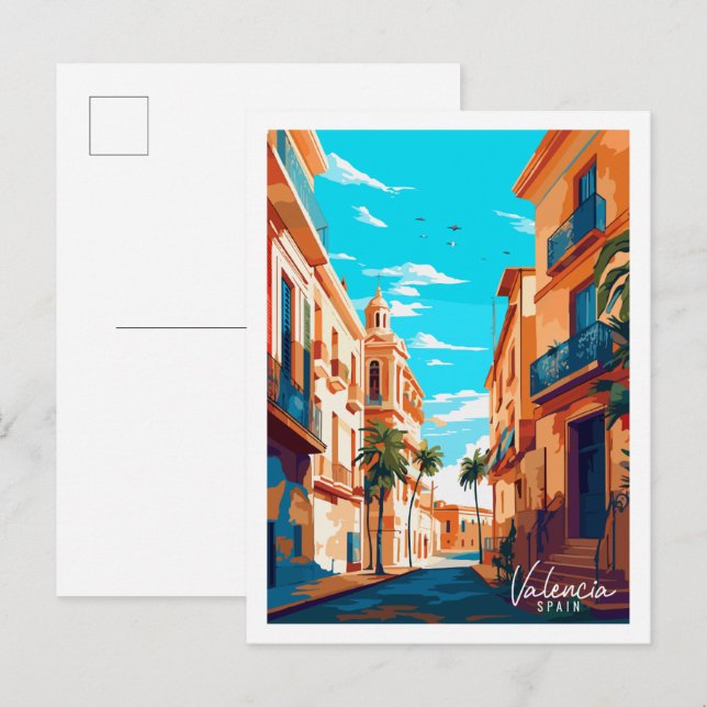 Valencia Spanien Vintage Illustration Postkarte (Vorne/Hinten)