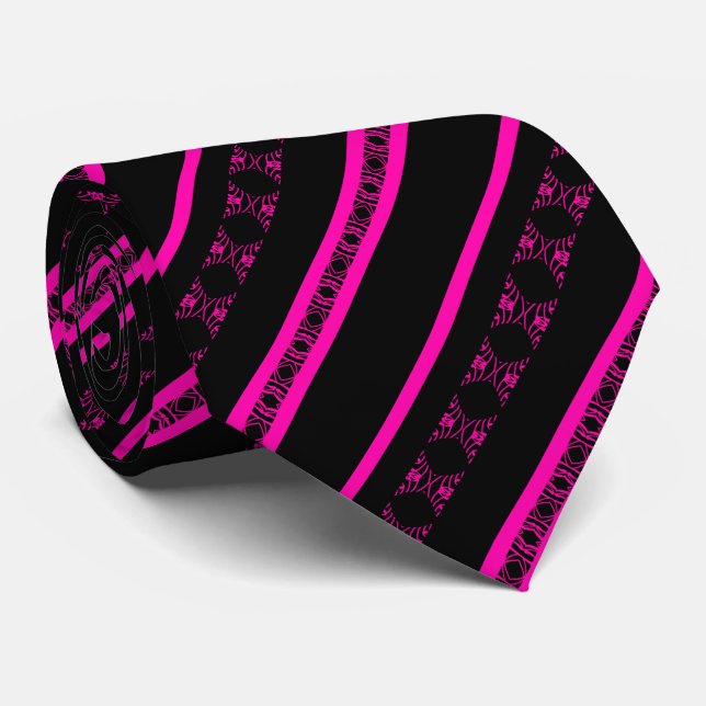 VALENTIN – Cravate noire et fuchsia (Roulé)
