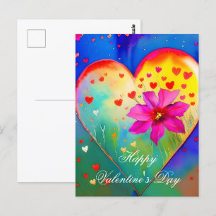 Valentin niedliches Herz und Blume Postkarte