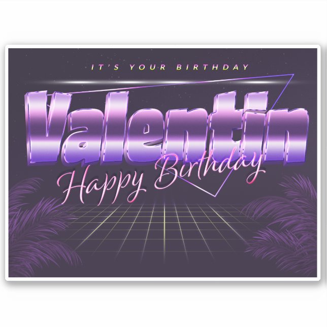 Valentin Nom Prénom Autocollant Rétro Anniversaire (Devant)